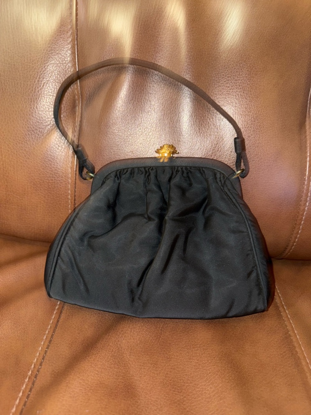 Vintage JR USA Evening bag with attached coin purse & gold toned Rose clasp